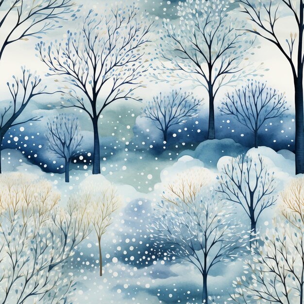 Foto c'è un dipinto di un paesaggio innevato con alberi e neve generativa ai