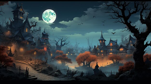 there is a painting of a spooky castle with a full moon in the background generative ai