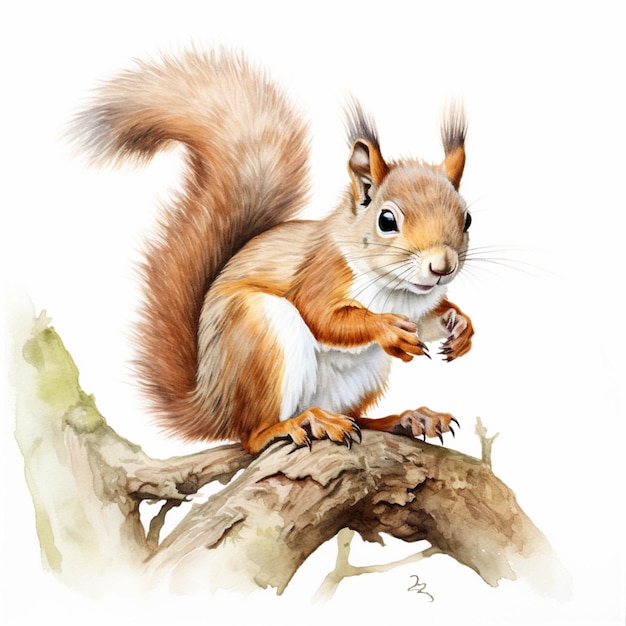 There is a painting of a squirrel sitting on a branch generative ai