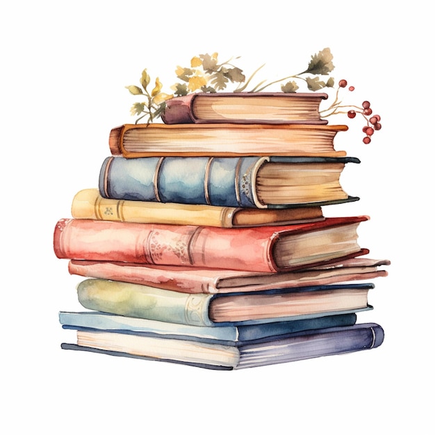 there is a painting of a stack of books with flowers on top generative ai