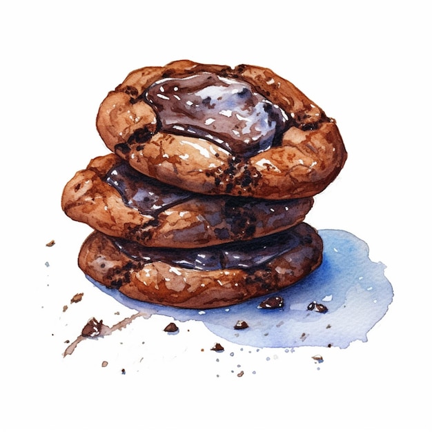 There is a painting of a stack of cookies with chocolate icing generative ai