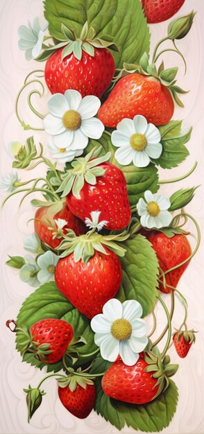 There is a painting of strawberries and flowers on a plate generative ai