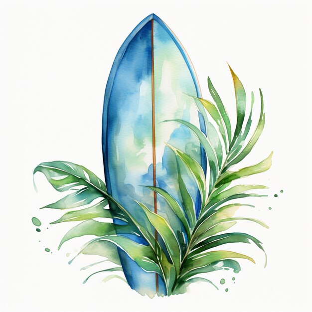 There is a painting of a surfboard with a plant on it generative ai