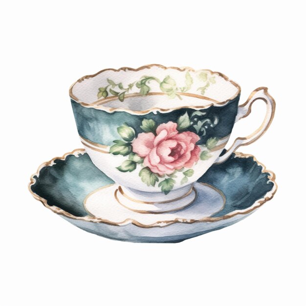 there is a painting of a tea cup and saucer generative ai