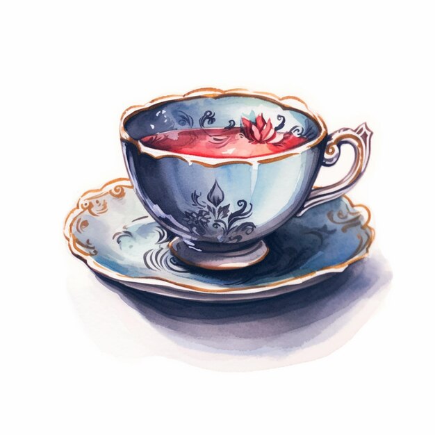 there is a painting of a tea cup and saucer generative ai