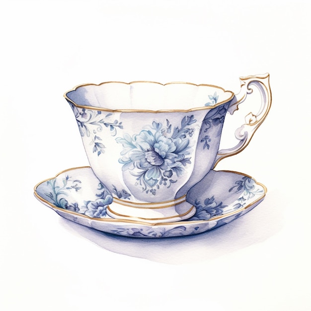 There is a painting of a tea cup and saucer generative ai