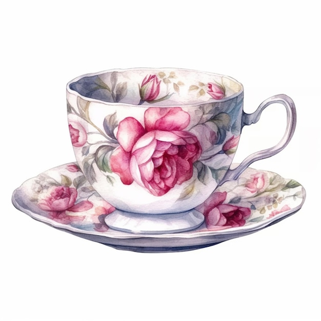 there is a painting of a tea cup and saucer generative ai