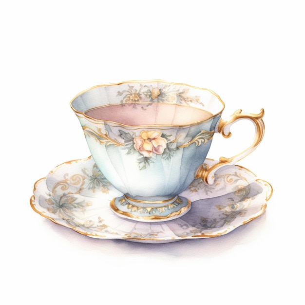 There is a painting of a tea cup and saucer generative ai