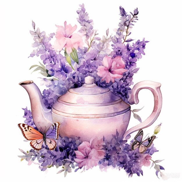 Там есть картина чайника с цветами и бабочками.