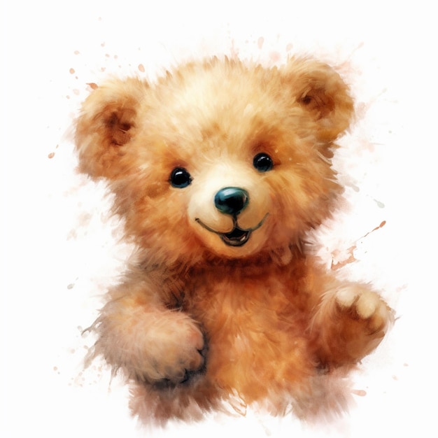 there is a painting of a teddy bear with a white background generative ai