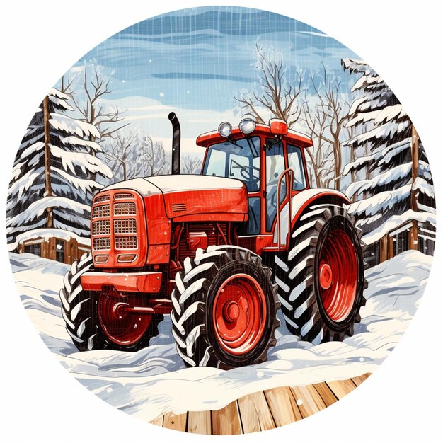 Photo there is a painting of a tractor in the snow generative ai