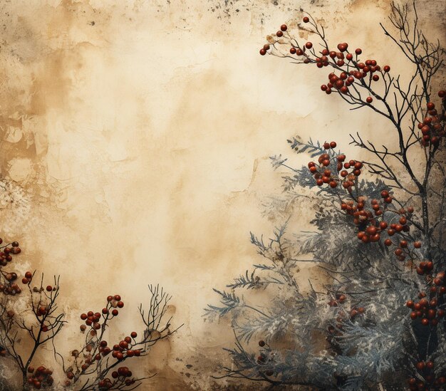 there is a painting of a tree with berries on it generative ai