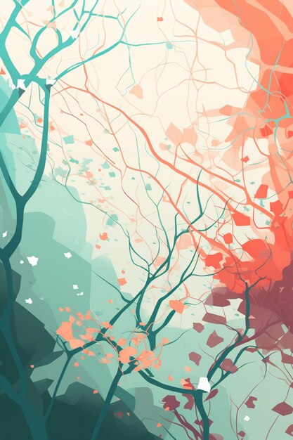 There is a painting of a tree with leaves on it generative ai