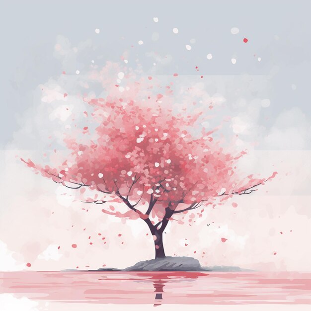 There is a painting of a tree with pink flowers on it generative ai