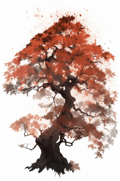 есть картина дерева с красными листьями на нем генеративный ай
