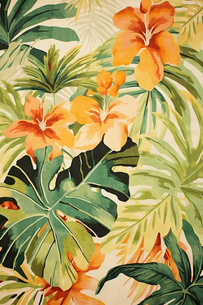 There is a painting of a tropical plant with orange flowers generative ai