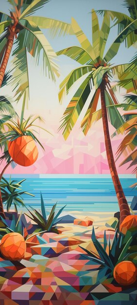 there is a painting of a tropical scene with palm trees generative ai