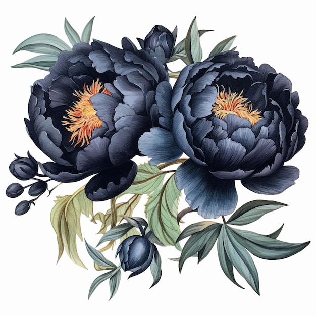 There is a painting of two black flowers on a white background generative ai