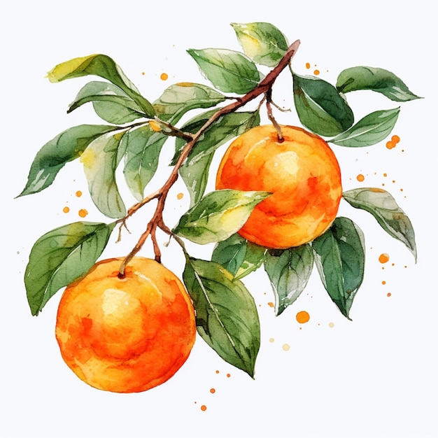 There is a painting of two oranges on a branch generative ai