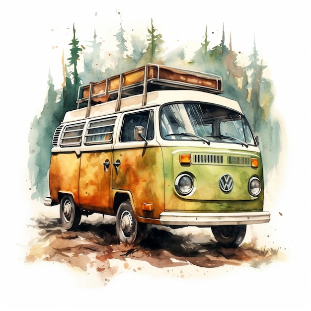 there is a painting of a van with a roof rack on top generative ai