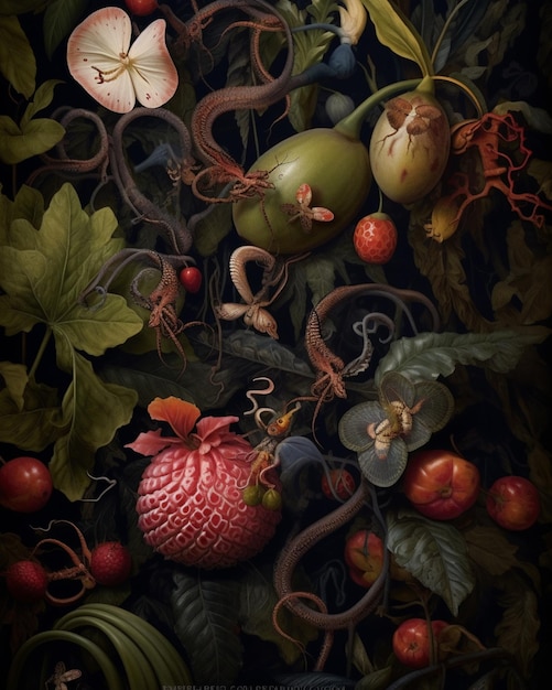 There is a painting of a variety of fruits and vegetables generative ai