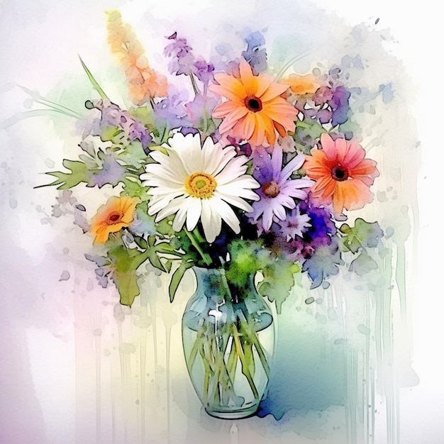 there is a painting of a vase of flowers in it generative ai
