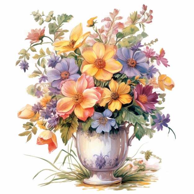 There is a painting of a vase of flowers on a table generative ai