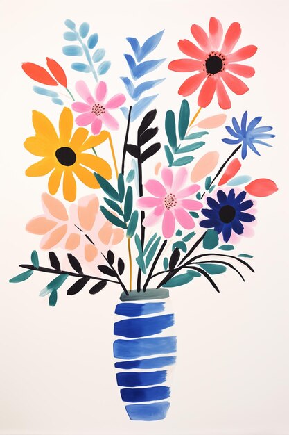 Foto c'è un dipinto di un vaso con dei fiori in esso generativo ai