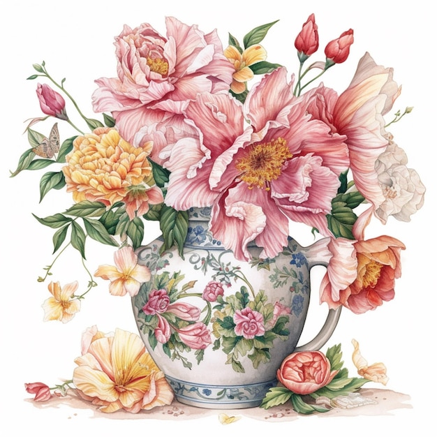 There is a painting of a vase with flowers in it generative ai