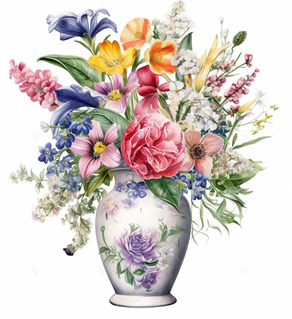 There is a painting of a vase with flowers in it generative ai