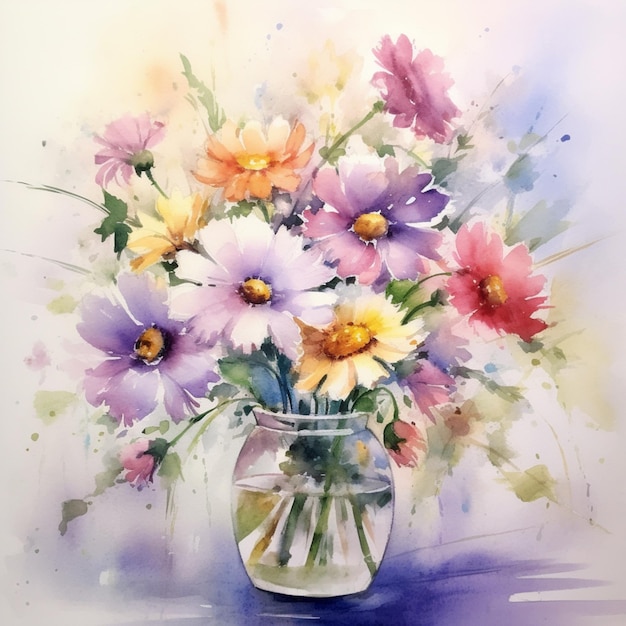 there is a painting of a vase with flowers in it generative ai