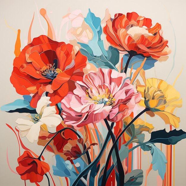 There is a painting of a vase with flowers on it generative ai