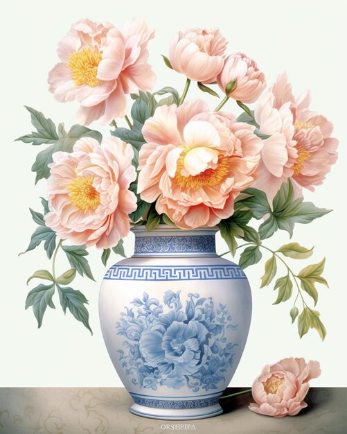 В ней есть картина вазы с розовыми цветами, генеративный ай.