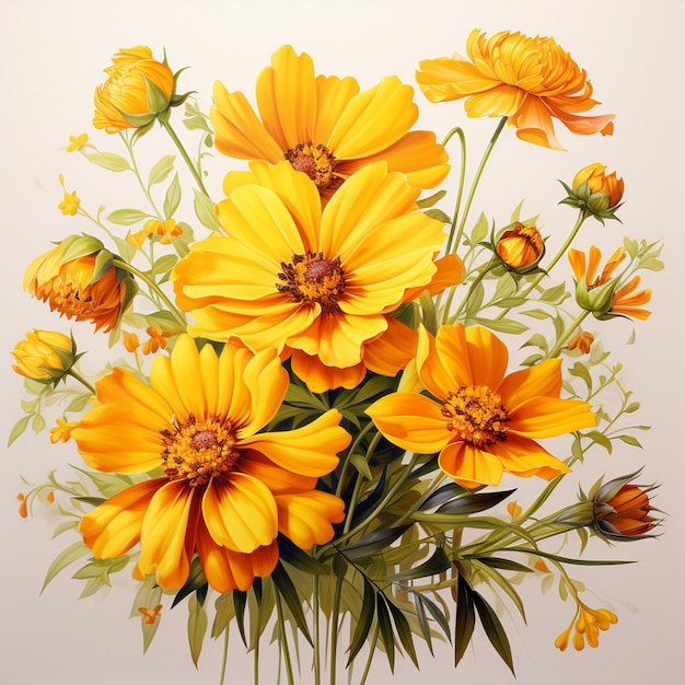 There is a painting of a vase of yellow flowers on a table generative ai