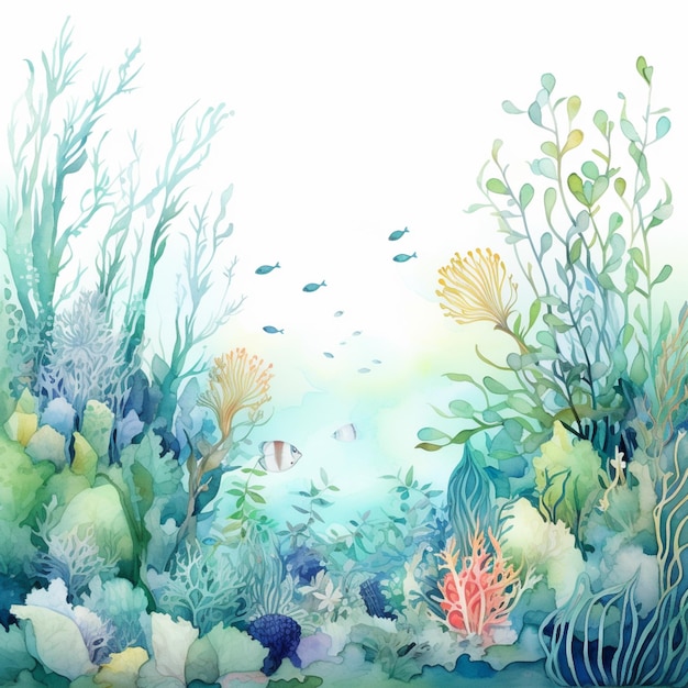 there is a painting of a watercolor painting of a sea life generative ai