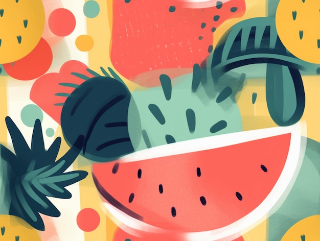 There is a painting of a watermelon and a pineapple generative ai