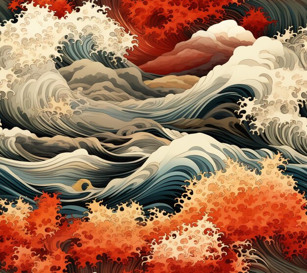 There is a painting of a wave crashing on the shore generative ai