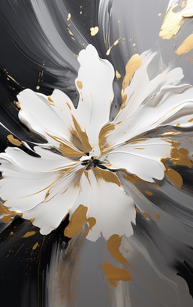 there is a painting of a white flower with gold paint generative ai