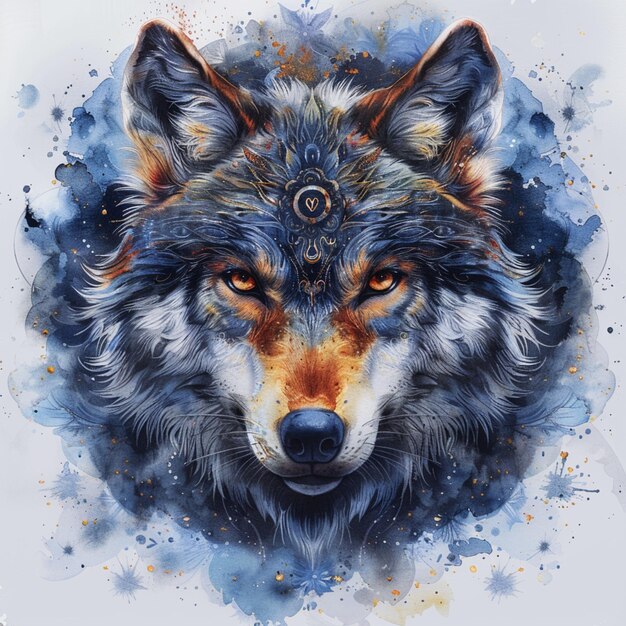 there is a painting of a wolf with a blue background generative ai