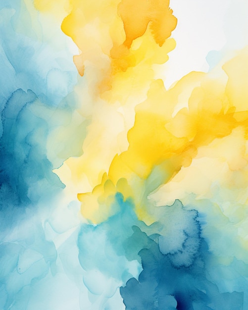 Photo there is a painting of a yellow and blue cloud with a white background generative ai