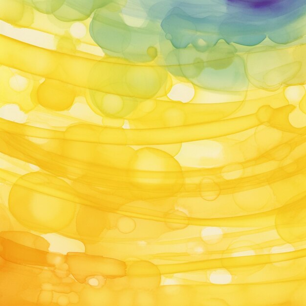 There is a painting of a yellow and blue sky with bubbles generative ai