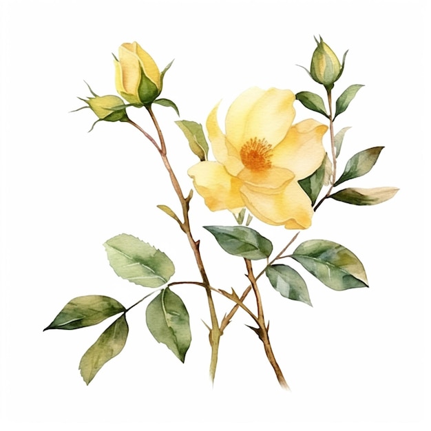 There is a painting of a yellow rose on a white background generative ai