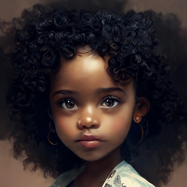 There is a painting of a young girl with a big afro generative ai