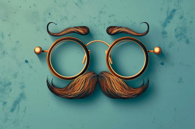 there is a pair of glasses with a mustache on a blue background generative ai