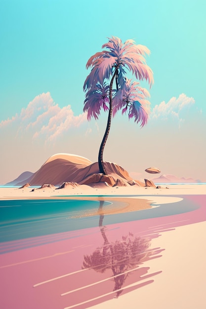 There is a palm tree on small island in the ocean generative ai