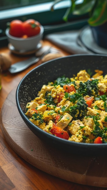 There is a pan of food that is on a table