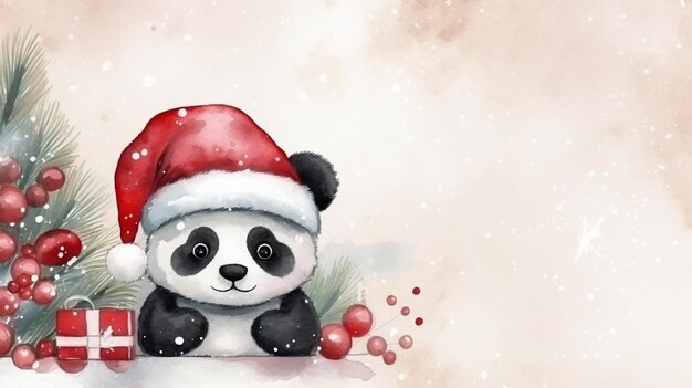 There is a panda bear sitting next to a christmas tree generative ai
