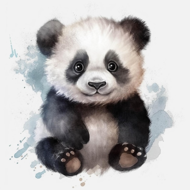 There is a panda bear sitting on the ground with a white background generative ai