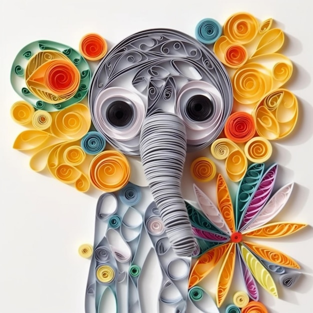 꽃이 있는 코끼리의 종이 예술이 있습니다.
