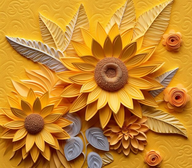 There is a paper art of a sunflower with leaves and flowers generative ai